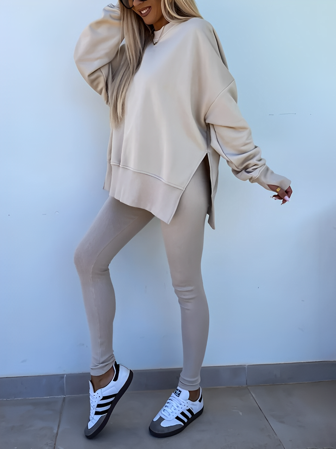 Conjunto Feminino de Moletom Oversized com Suéter Mullet e Calça Legging– Nayra [FRETE FULL]