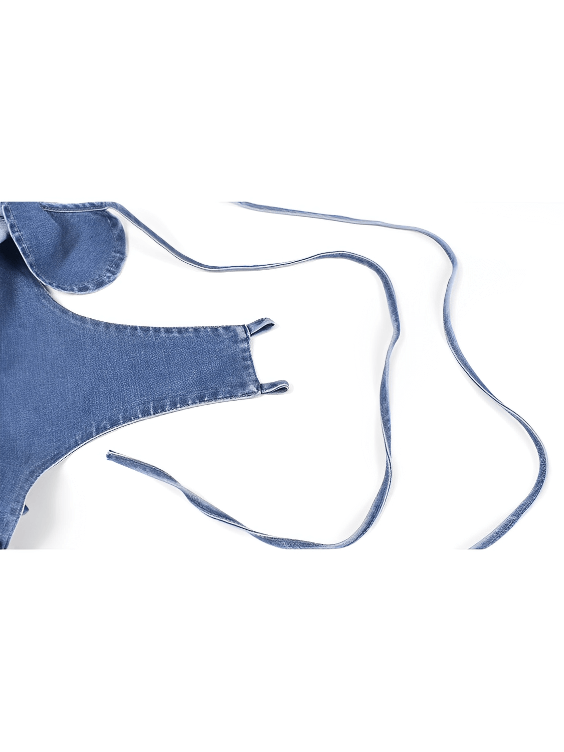 Macacão Feminino Jeans com Babados nos Ombros Amarração e Decote nas Costas - Poliana