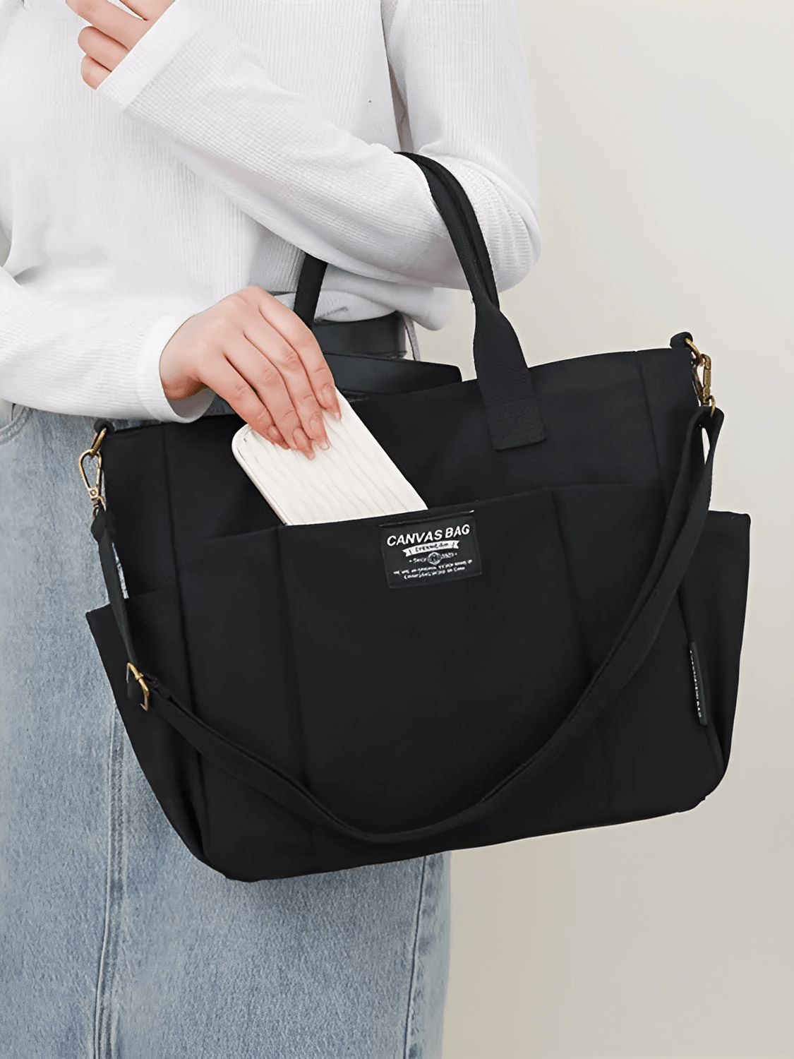 Bolsa Feminina Grande em Lona com Alça Ajustável Removível Bolsos e  Compartimento Interno - Rania