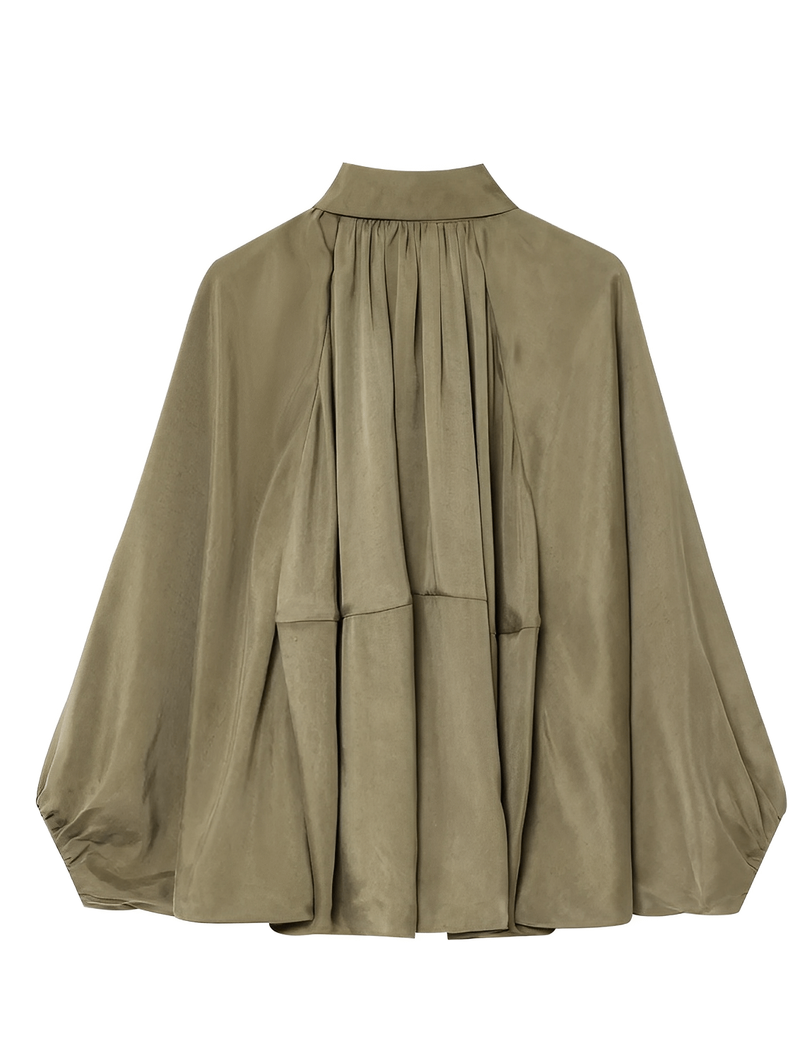 Camisa Feminina Acetinada Oversized com Manga Bufante e Fechamento em Zíper – Milene