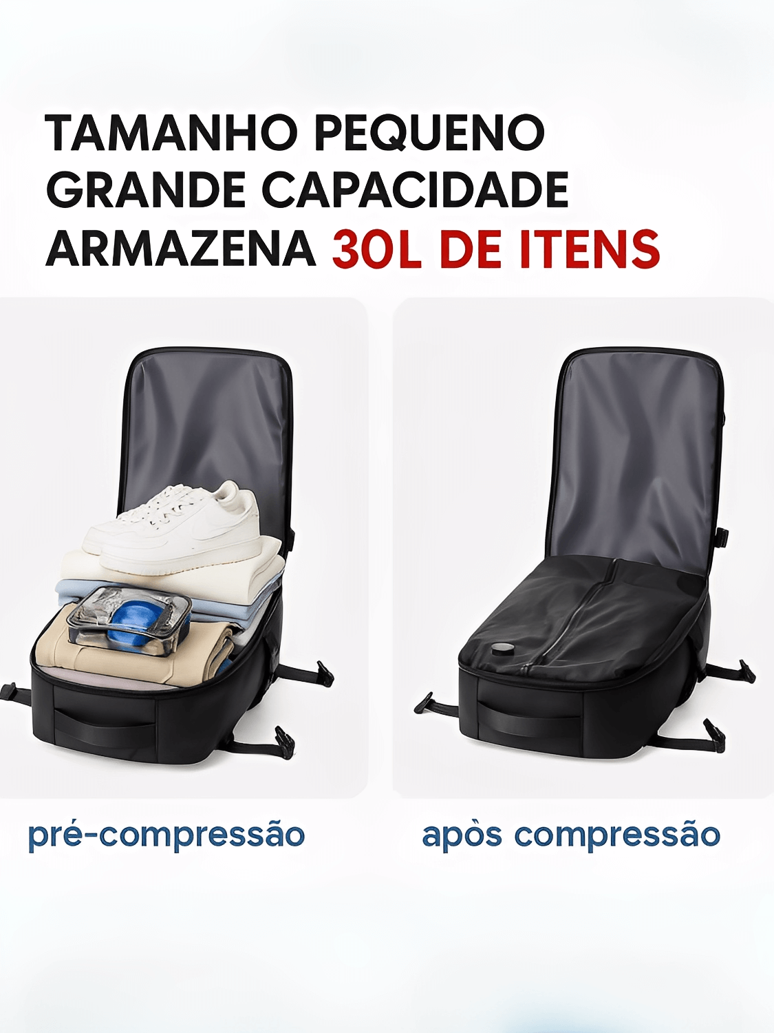Mochila Multifuncional para Viagem com Compartimentos Internos e Externos e Compressor à Vácuo – Tati