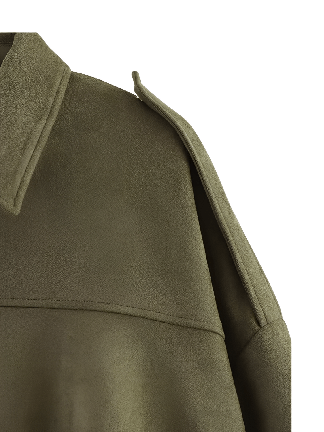 Jaqueta Feminina Bomber Oversized em Camurça com Zíper e Recortes nos Ombros – Ione