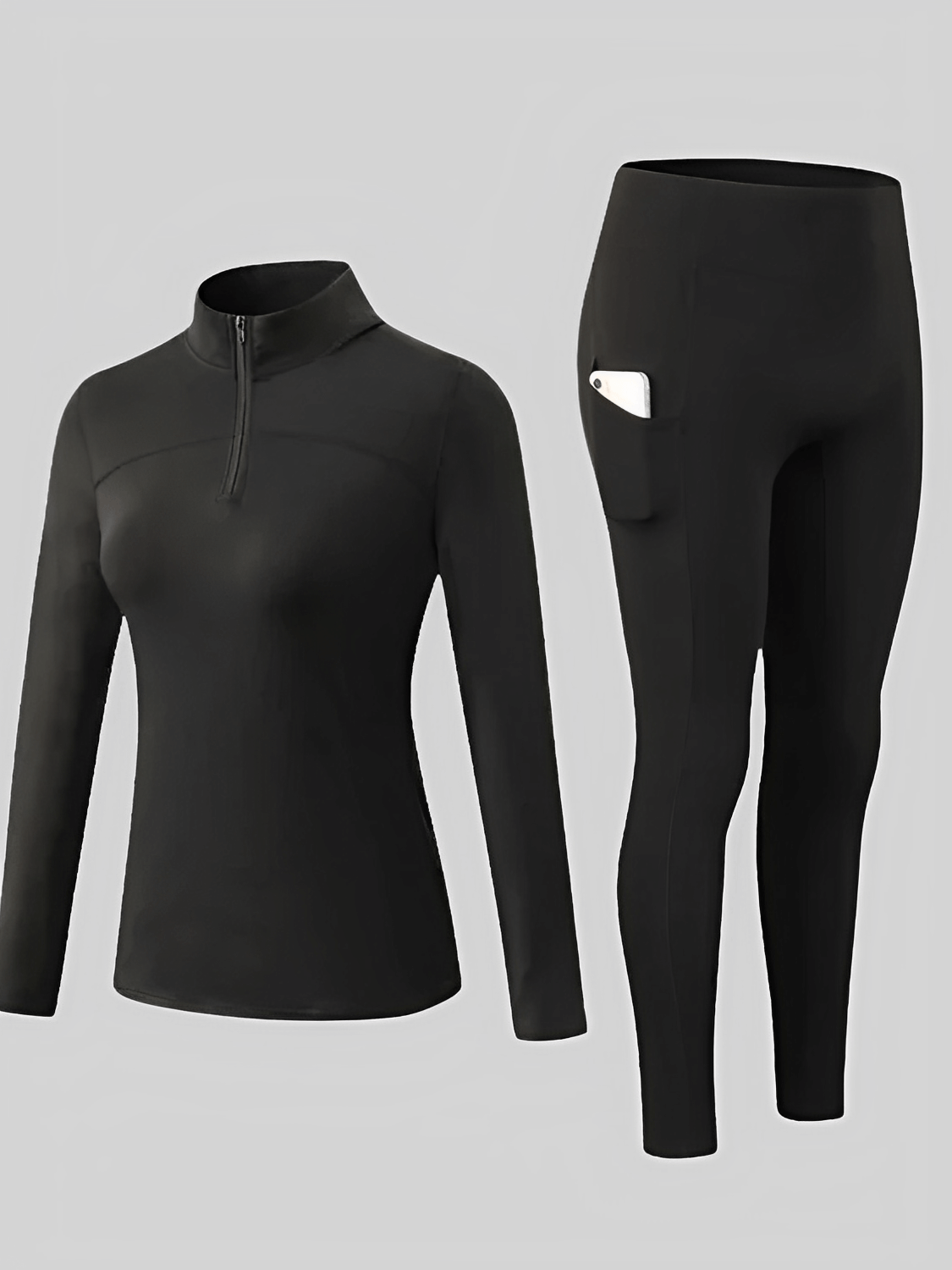 Conjunto Térmico com Blusa Manga Longa de Zíper e Legging Funcional com Bolso - Inara