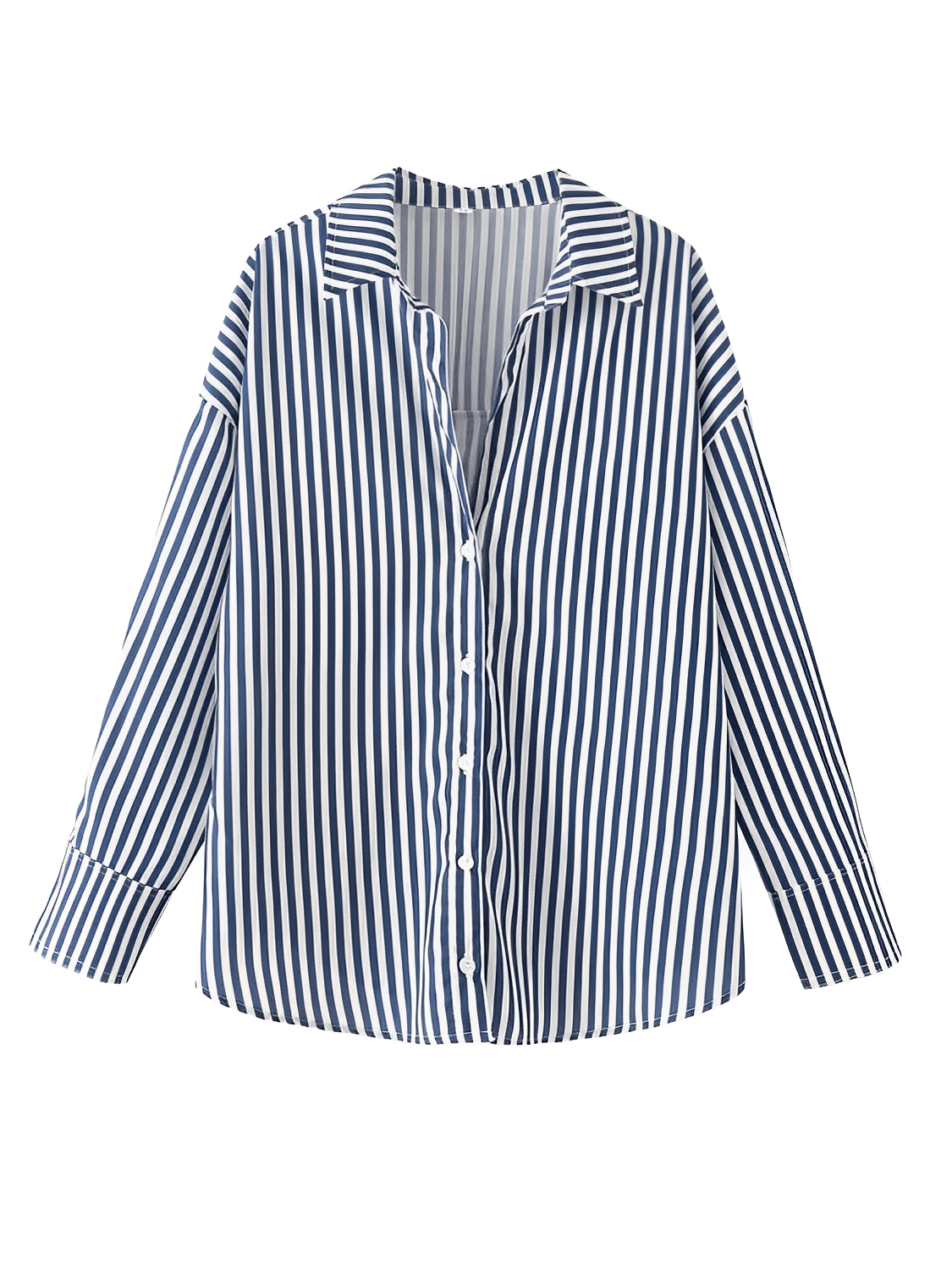 Camisa Feminina Listrada com Gola Clássica  Estruturada e Botões Frontais  – Glória