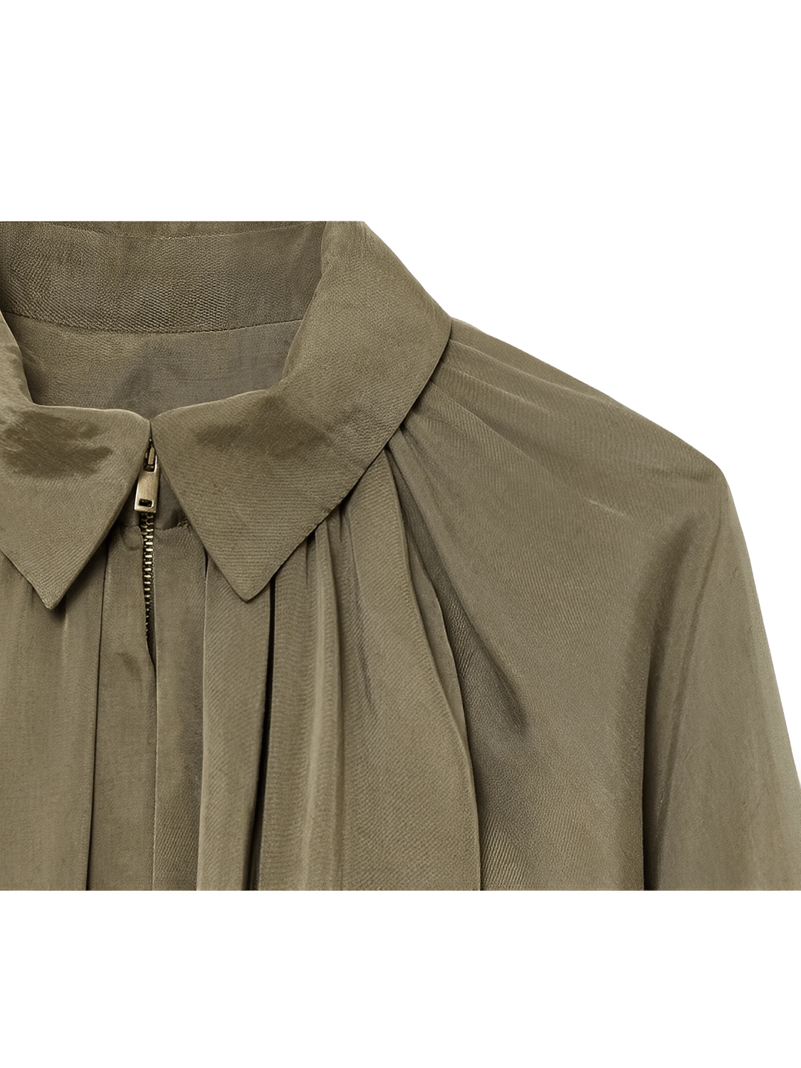 Camisa Feminina Acetinada Oversized com Manga Bufante e Fechamento em Zíper – Milene