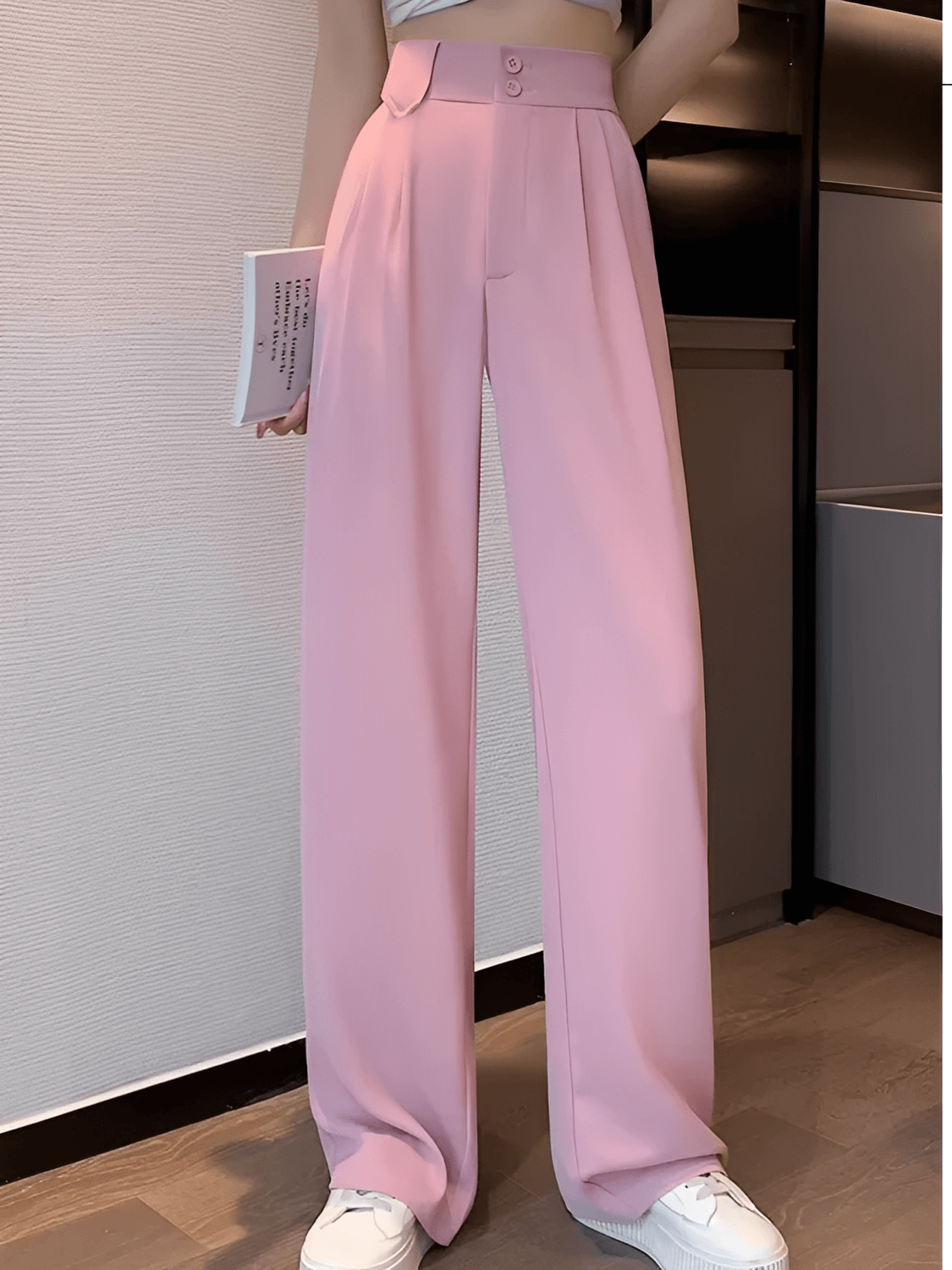 Calça Feminina Alfaiataria Wide Leg Cintura Alta com Lenço Estampado Removível e Bolsos – Amara