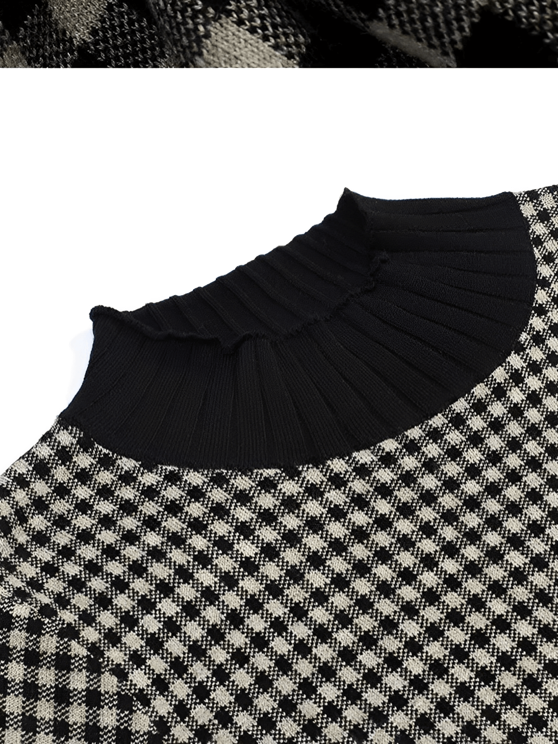 Vestido Feminino em Tricô Estampado Xadrez Vintage com Modelagem Evasê – Genevieve