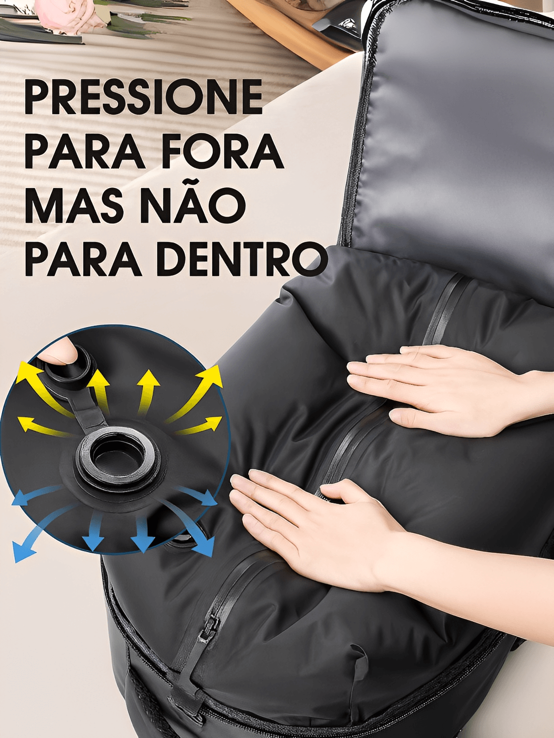 Mochila Multifuncional para Viagem com Compartimentos Internos e Externos e Compressor à Vácuo – Tati