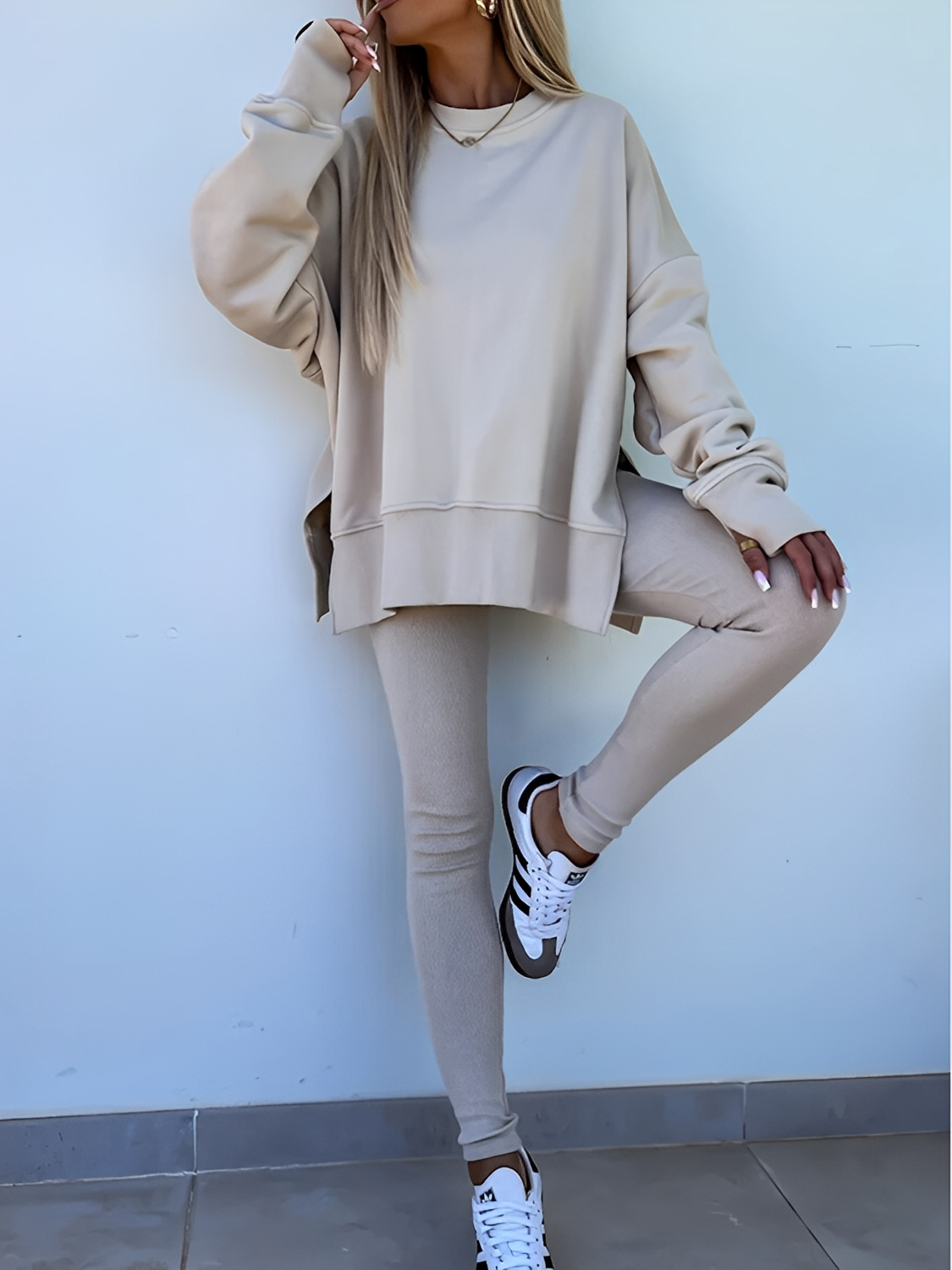 Conjunto Feminino de Moletom Oversized com Suéter Mullet e Calça Legging– Nayra [FRETE FULL]