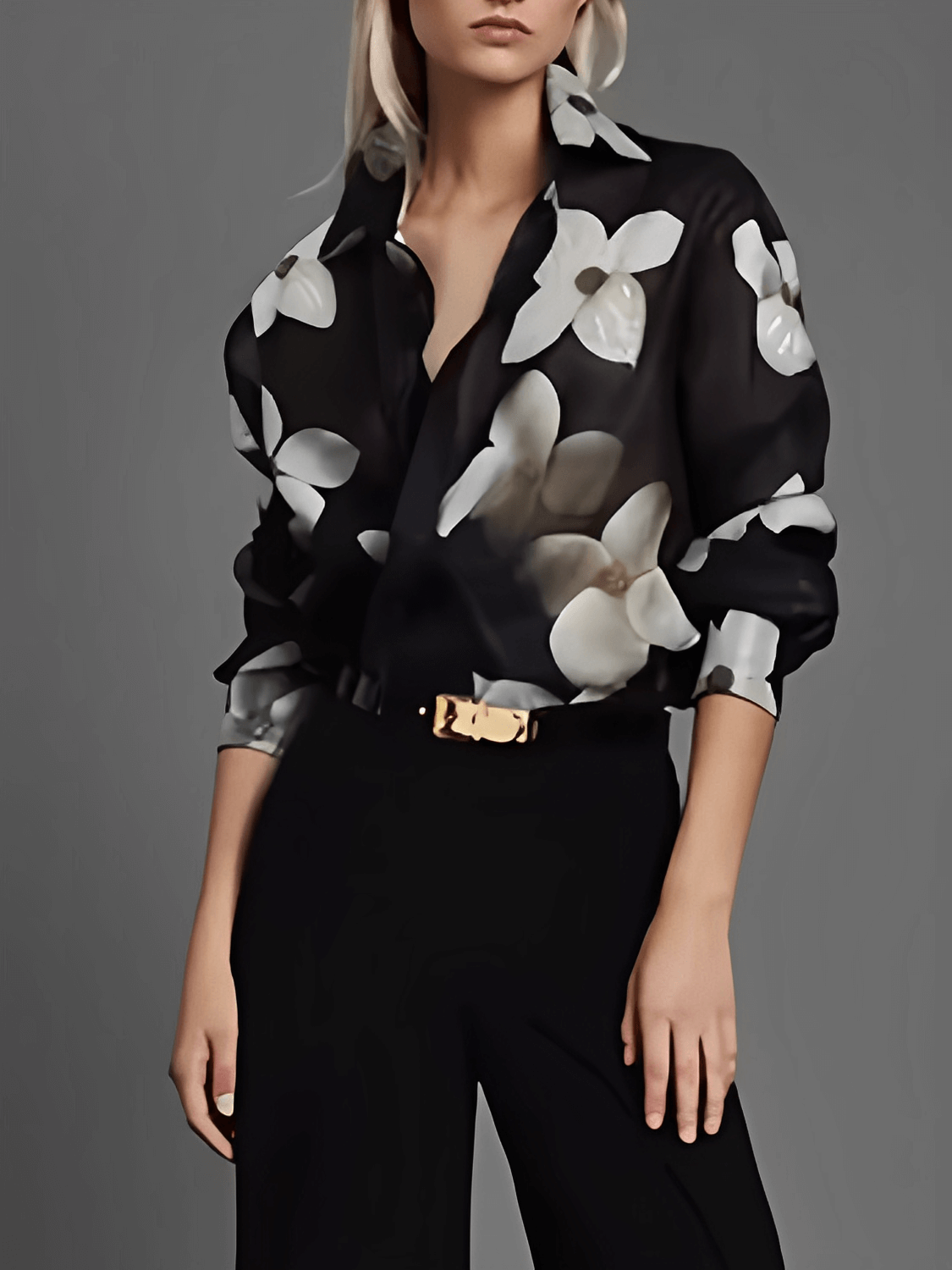 Camisa Feminina com Estampa Floral Ajuste nos Punhos e Fechamento em Botões - Celina
