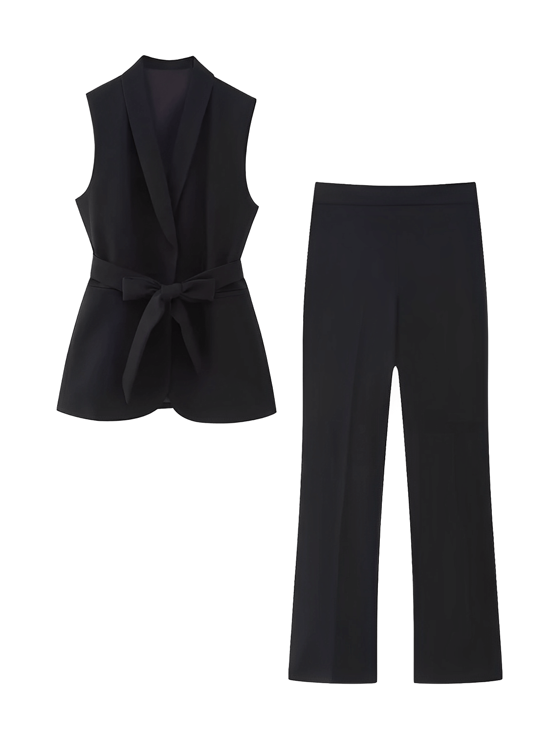 Conjunto Feminino em Alfaiataria com Colete Acinturado por Faixa e Calça Reta de Cintura Alta- Sabine
