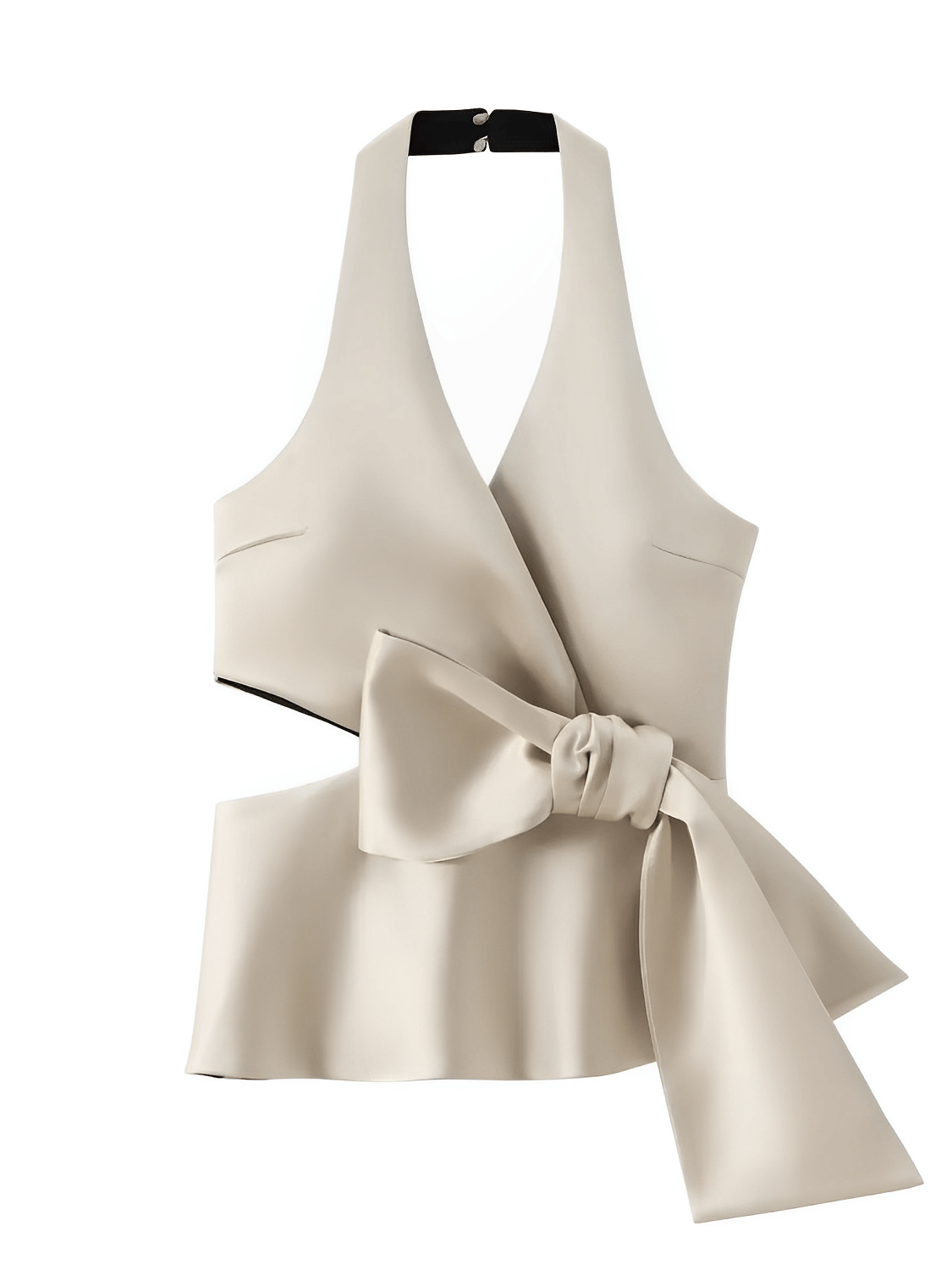 Blusa Feminina Acetinada com Decote Transpassado Corte Geométrico Lateral e Laço Frontal - Clara