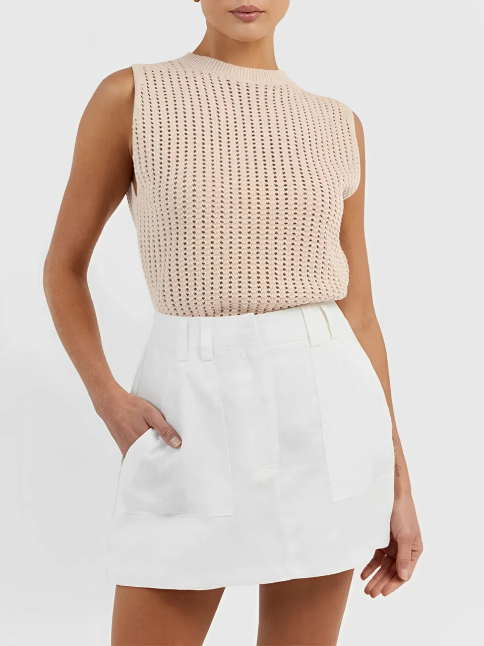 Blusa Feminina Regata Vintage com Detalhes Vazados - Malie