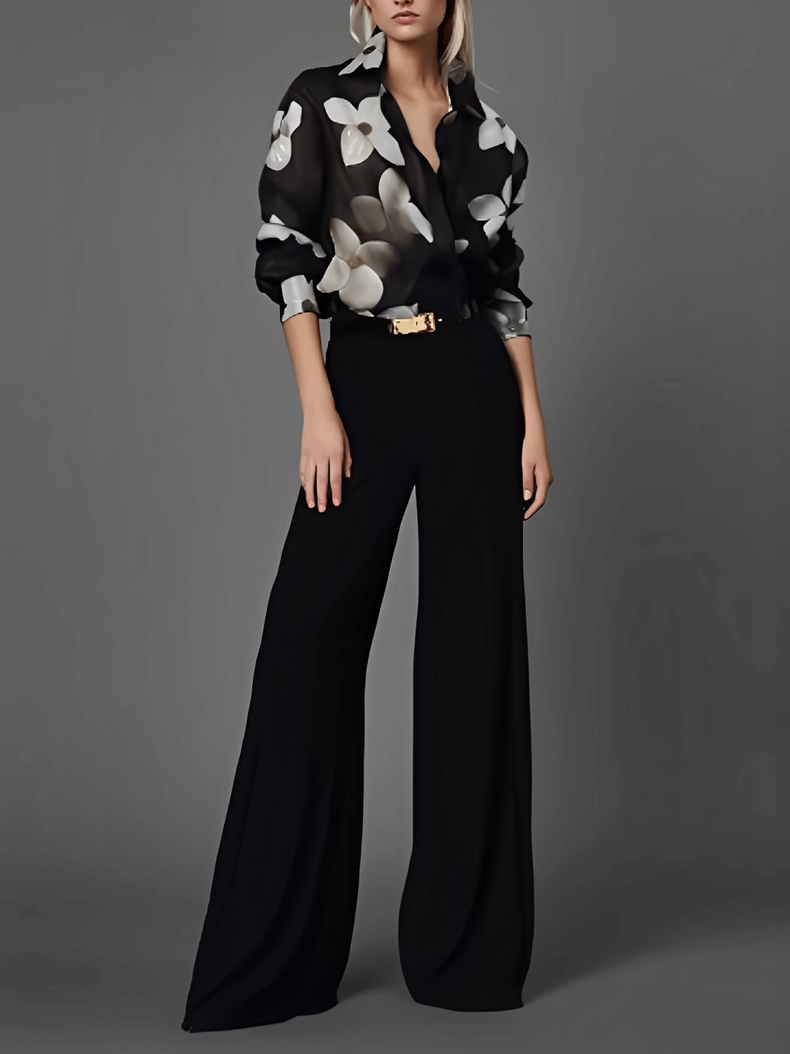 Camisa Feminina com Estampa Floral Ajuste nos Punhos e Fechamento em Botões - Celina
