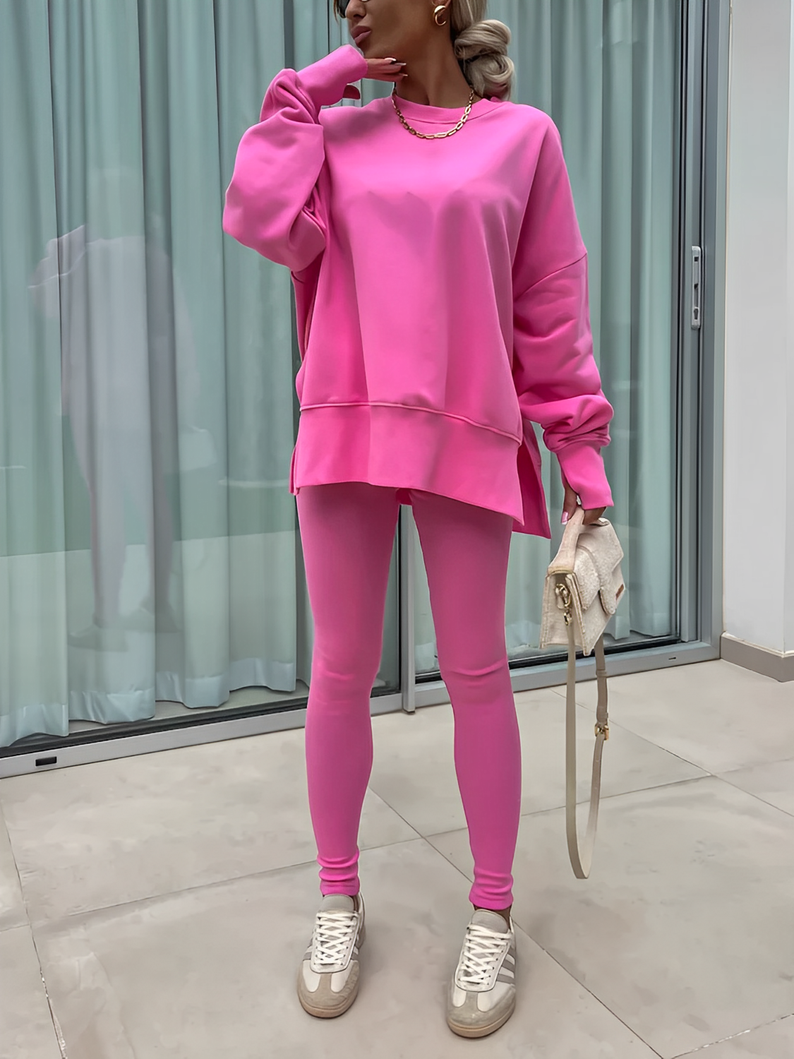 Conjunto Feminino de Moletom Oversized com Suéter Mullet e Calça Legging– Nayra [FRETE FULL]