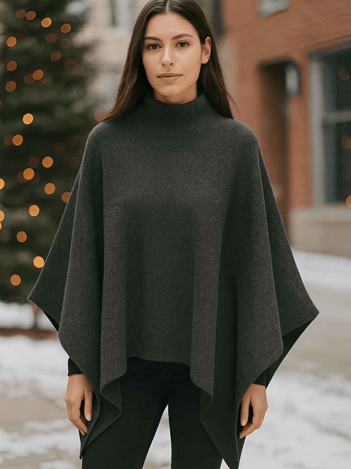Casaco Feminino Estilo Capa Assimétrico Estruturado com Gola Alta e Modelagem Poncho - Lenir