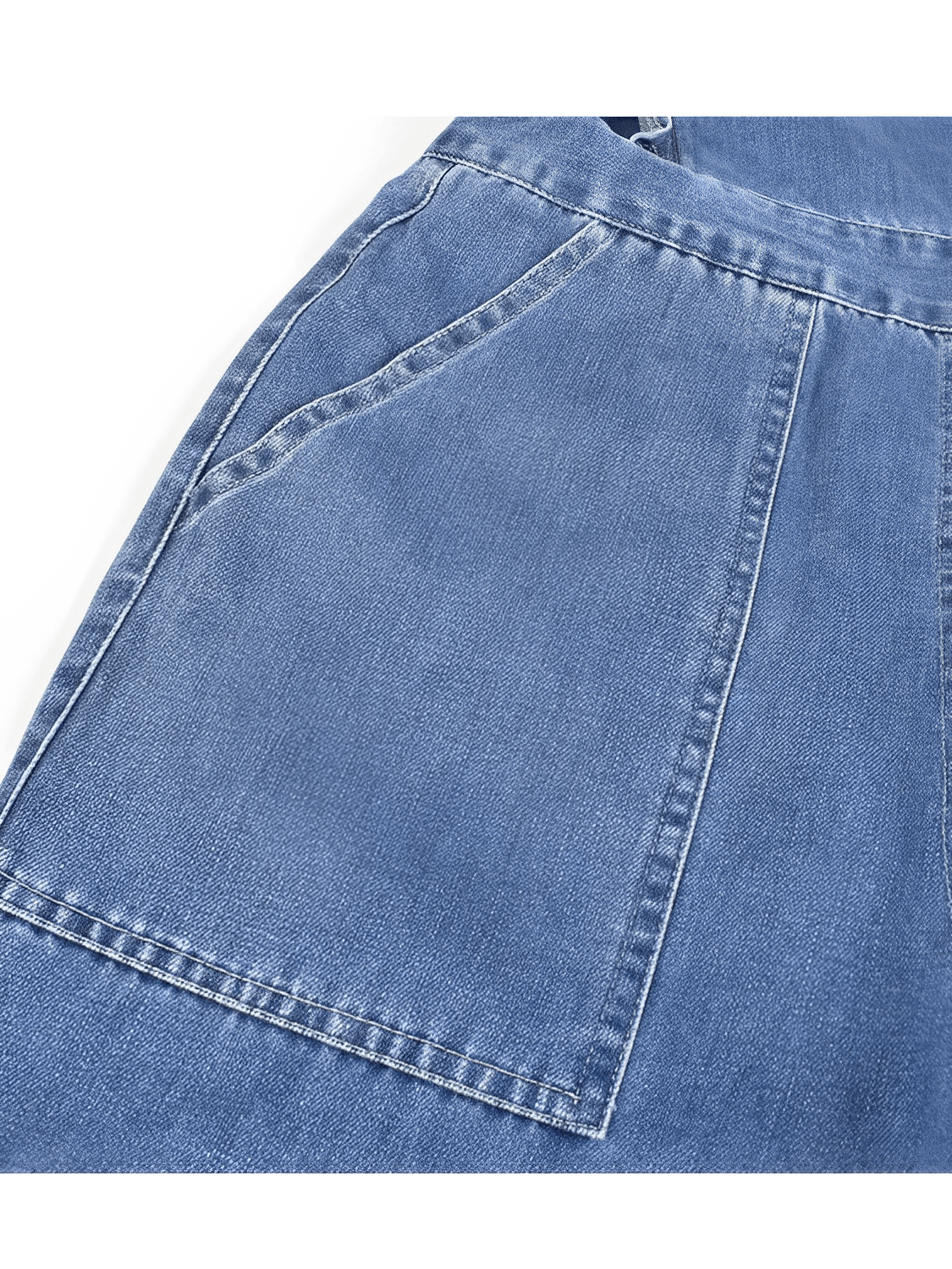 Macacão Feminino Jeans com Babados nos Ombros Amarração e Decote nas Costas - Poliana