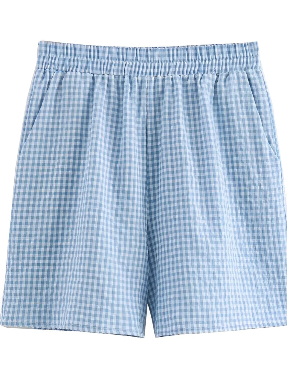 Conjunto Feminino Xadrez com Blusa de Amarração Frontal e Manga Bufante e Short com Cintura Elástica - Cassie