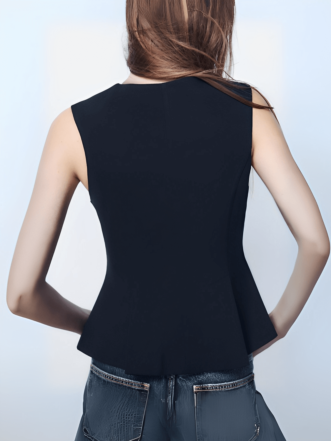 Blusa Feminina Peplum Estruturada com Decote V e Zíper Frontal - Cricia