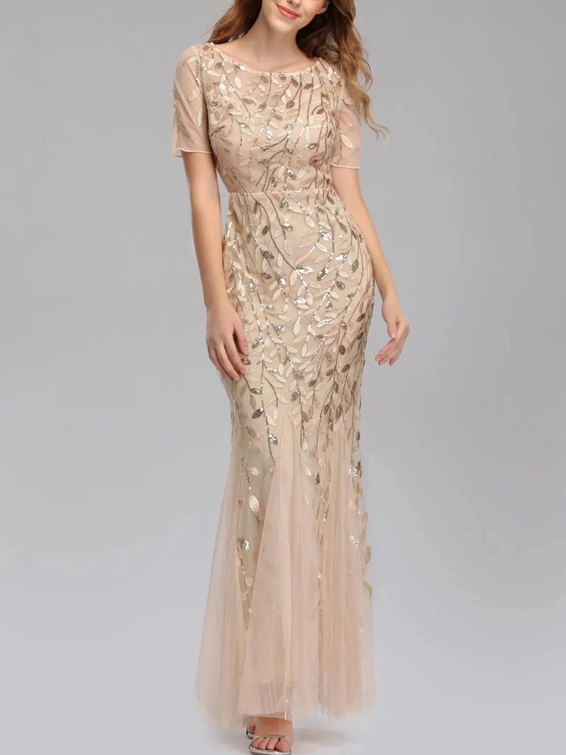 Vestido Feminino Longo de Festa Sereia com Tule e Bordados - Lyra