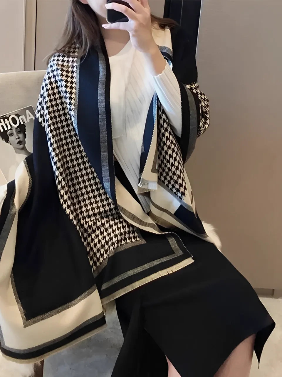 Cachecol Feminino em Caxemira Estampa Tweed - Marise