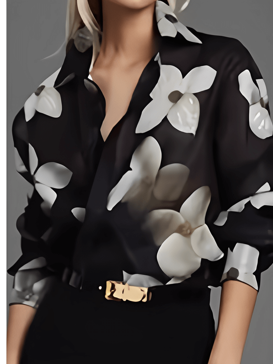 Camisa Feminina com Estampa Floral Ajuste nos Punhos e Fechamento em Botões - Celina
