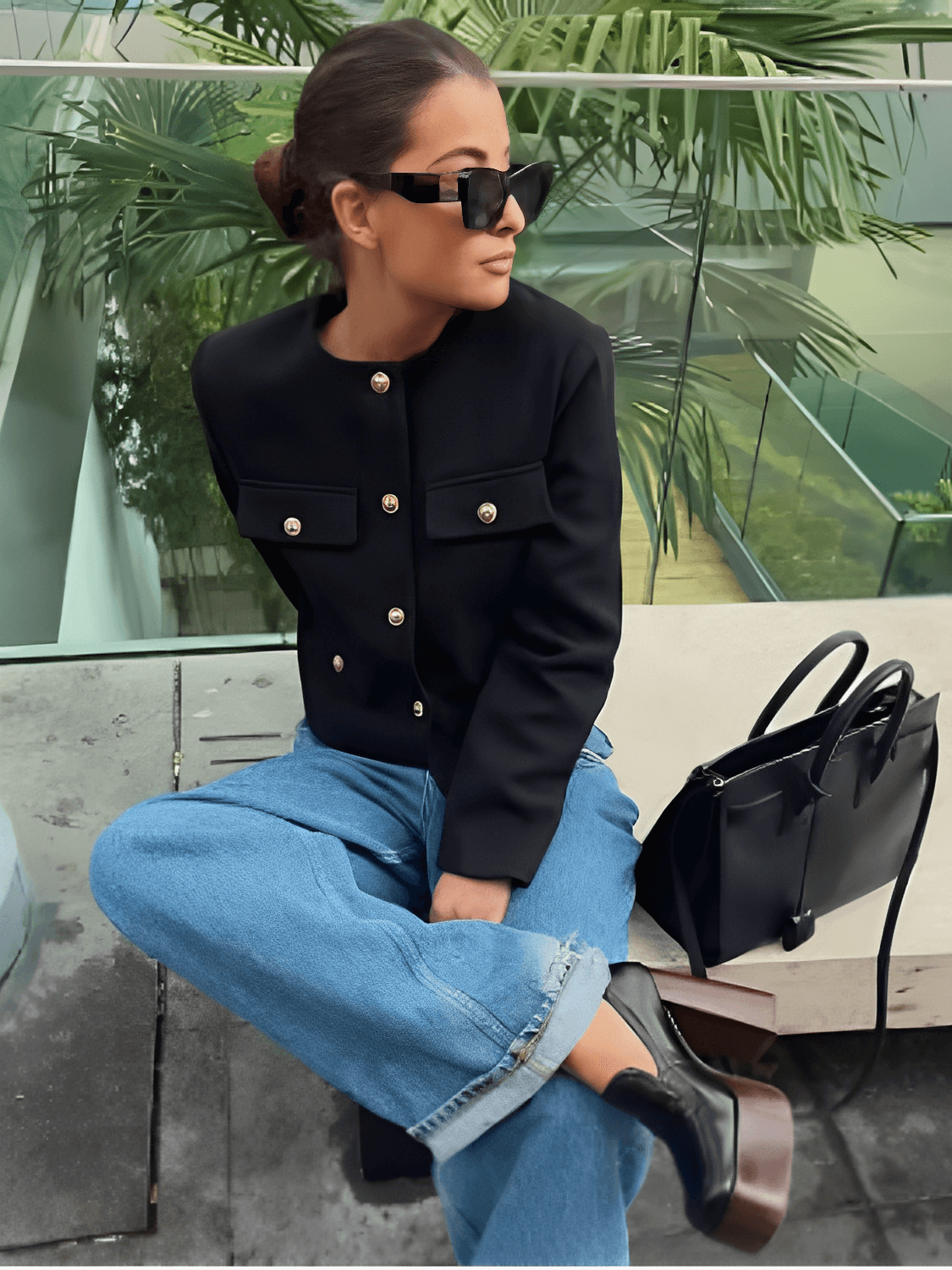 Casaco Feminino Tweed com Bolsos Decorativos e Fechamento em Botões - Angelique