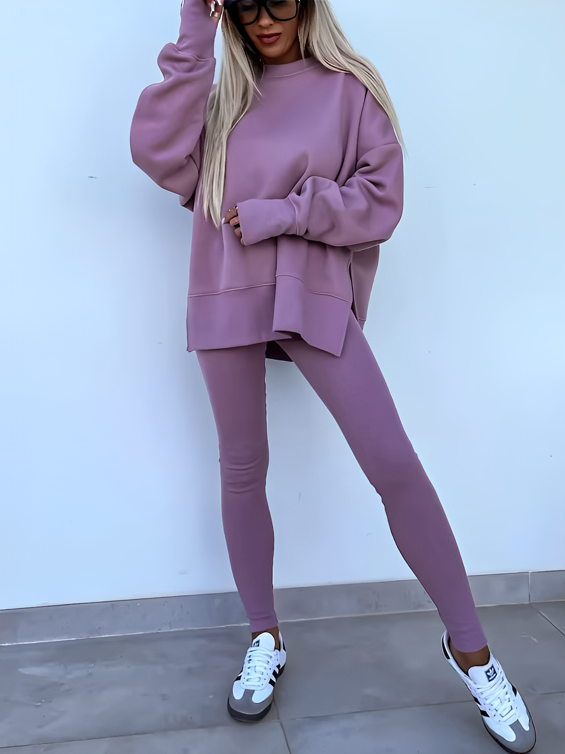 Conjunto Feminino de Moletom Oversized com Suéter Mullet e Calça Legging– Nayra [FRETE FULL]