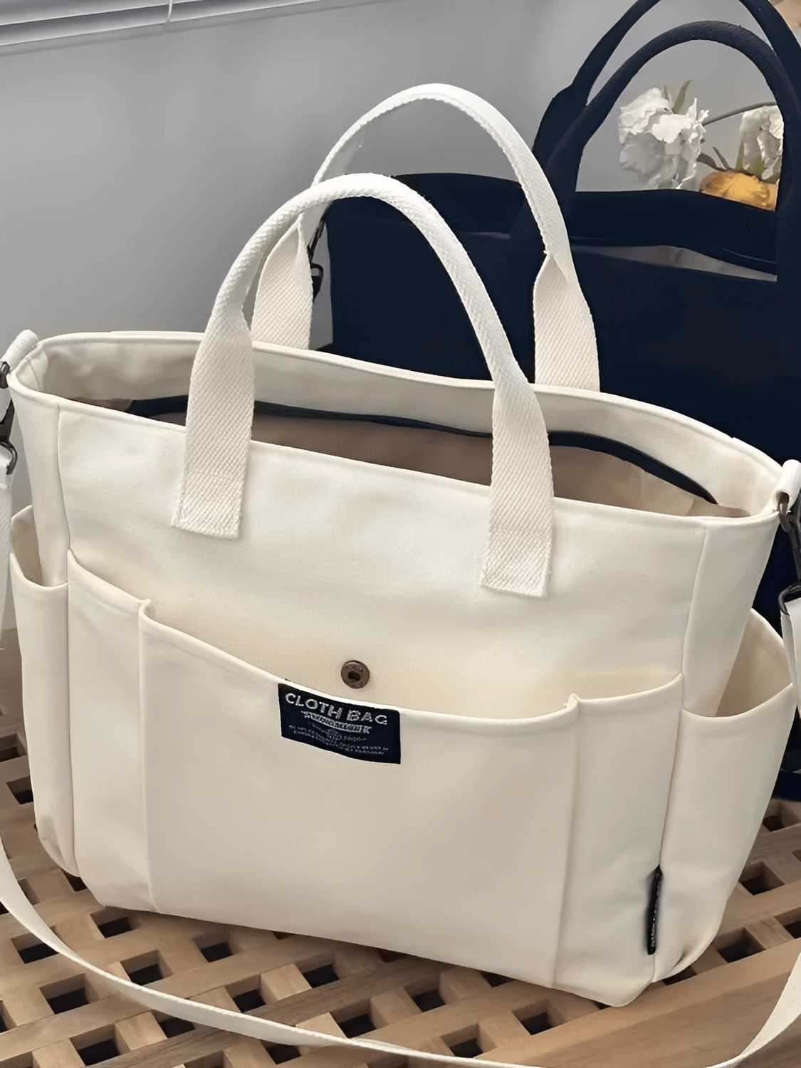 Bolsa Feminina Grande em Lona com Alça Ajustável Removível Bolsos e  Compartimento Interno - Rania