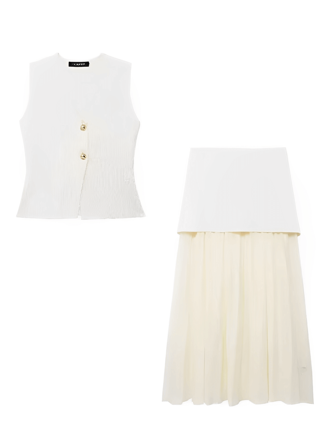 Conjunto Feminino Alfaiataria com Colete de Botões e Saia Longa em Camadas Plissada - Mirella