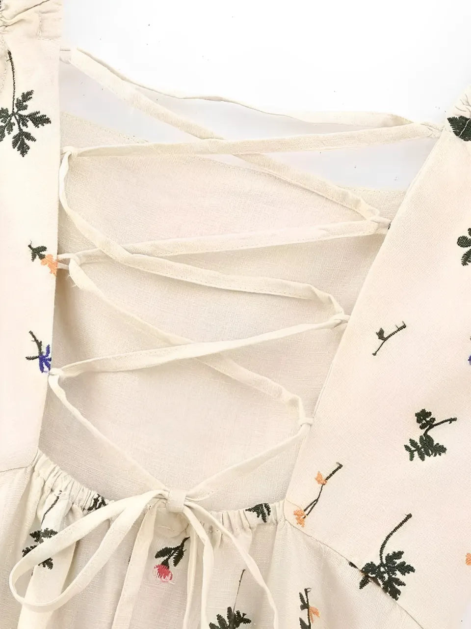 Vestido Feminino Midi de Linho com Estampa Floral e Amarração nas Costas - Malu