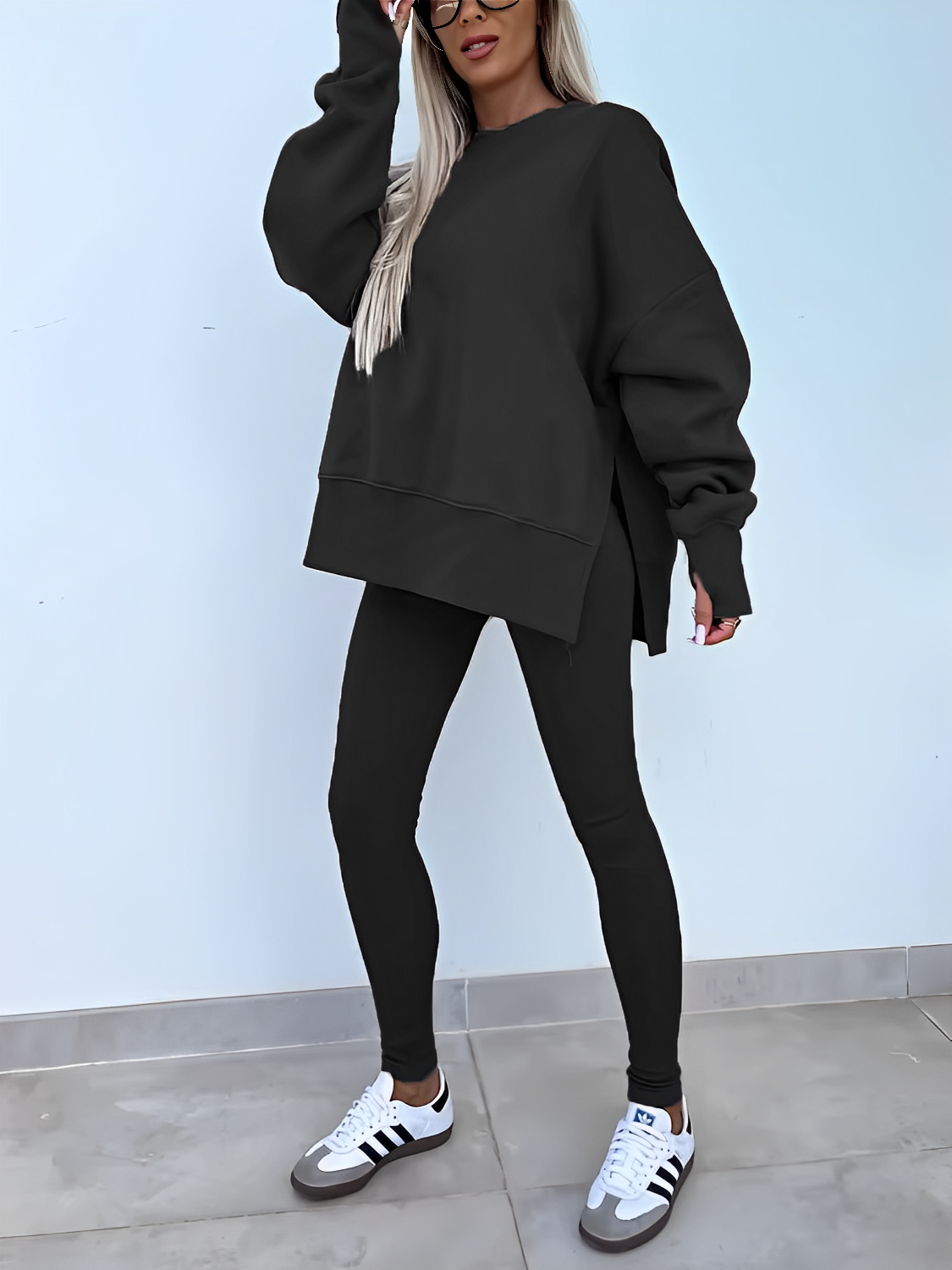 Conjunto Feminino de Moletom Oversized com Suéter Mullet e Calça Legging– Nayra [FRETE FULL]