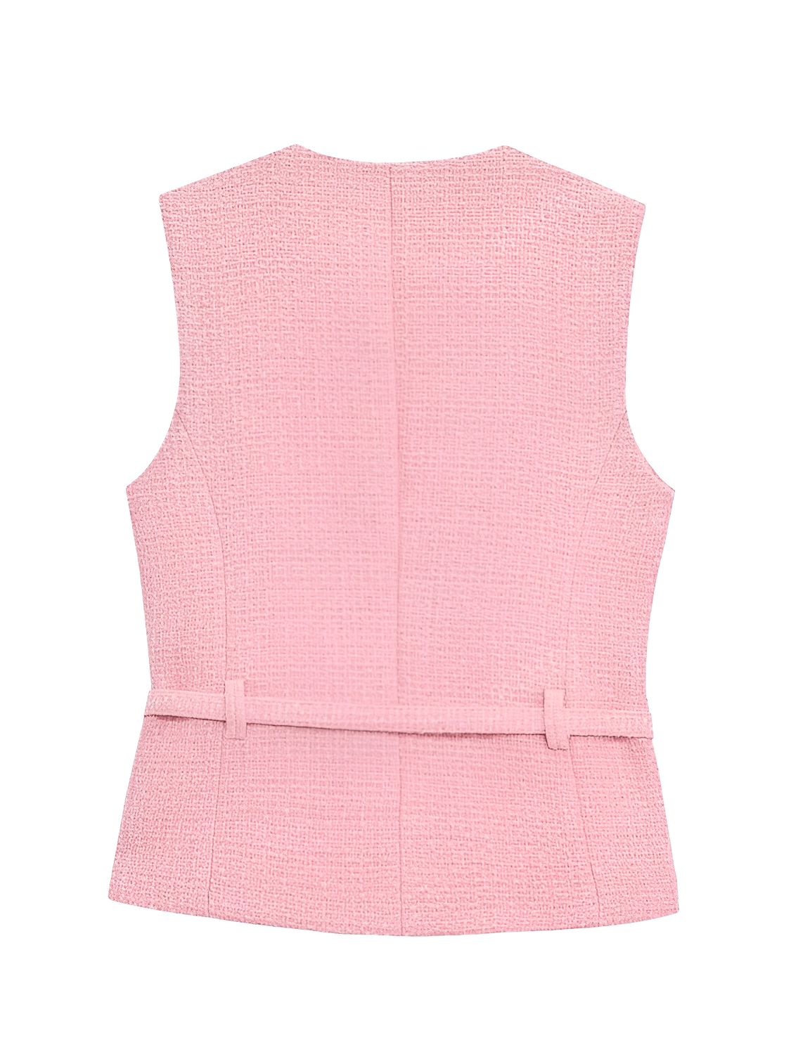 Colete Feminino Tweed Acinturado com Cinto e Bolsos Decorativo - Corine
