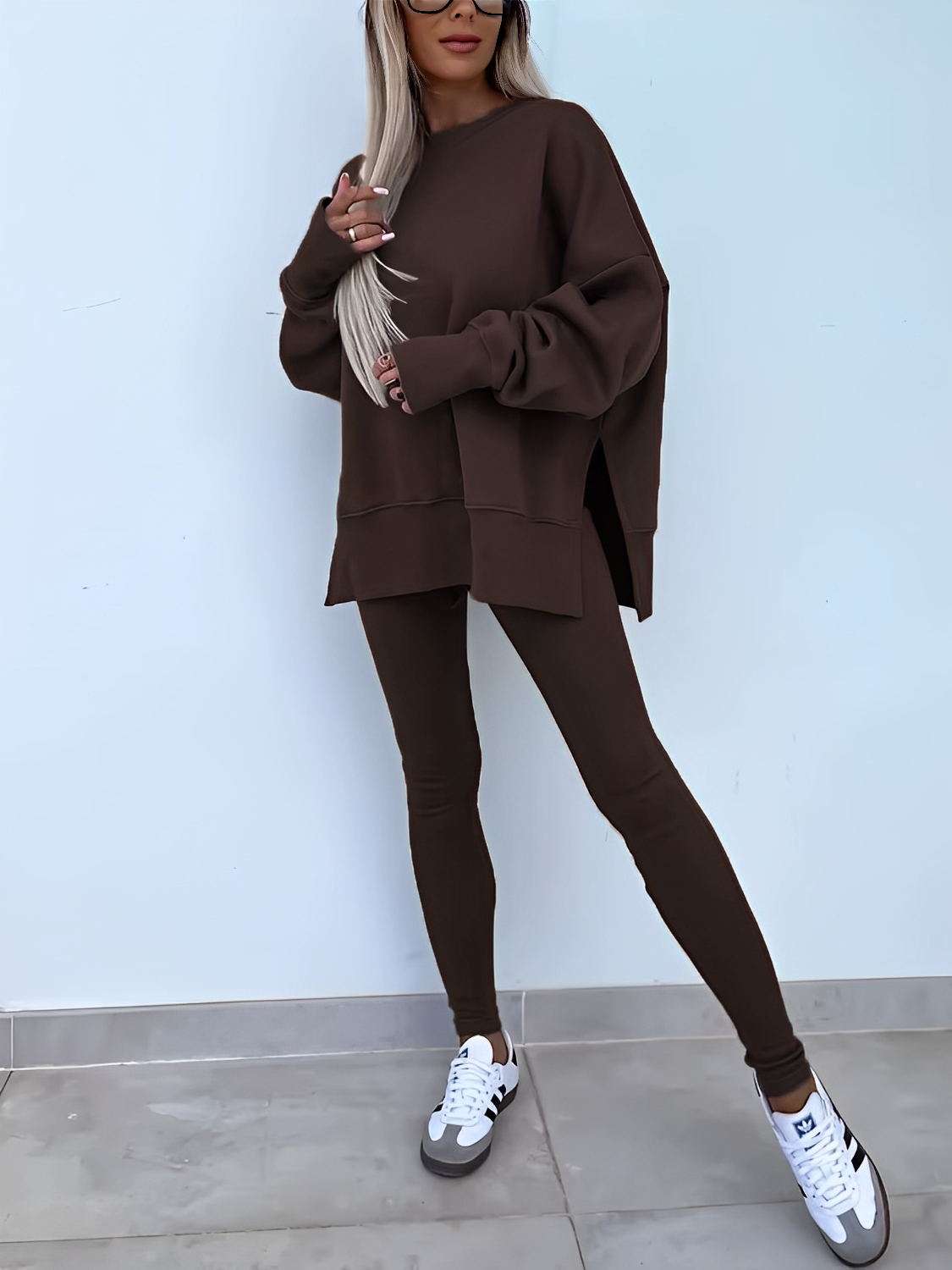 Conjunto Feminino de Moletom Oversized com Suéter Mullet e Calça Legging– Nayra [FRETE FULL]