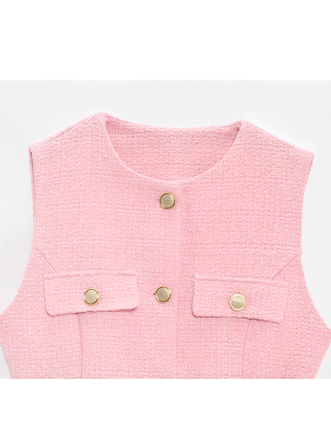 Colete Feminino Tweed Acinturado com Cinto e Bolsos Decorativo - Corine