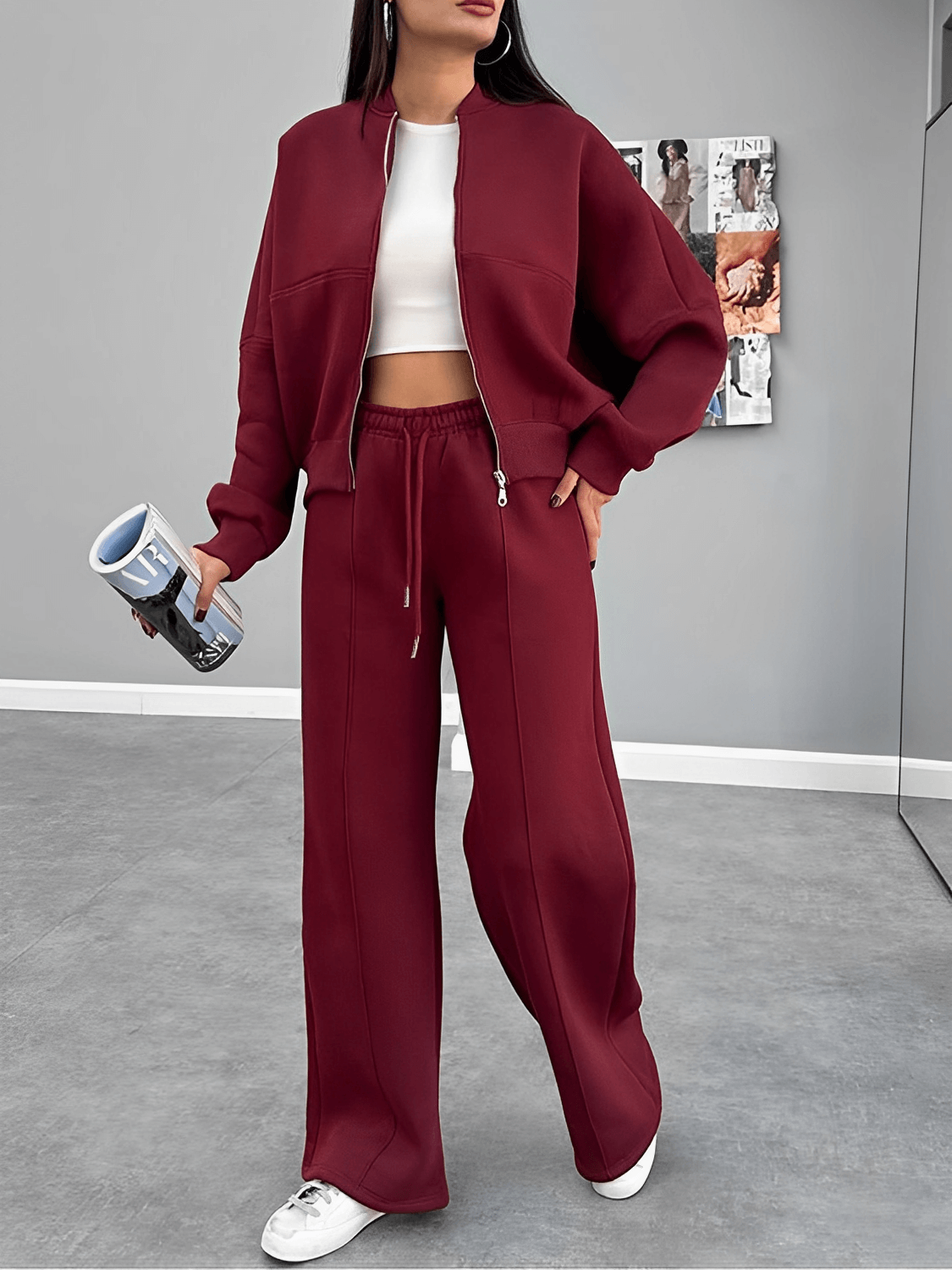 Conjunto Feminino com Jaqueta de Zíper e Calça Reta com Bolsos - Bruna [FRETE FULL]