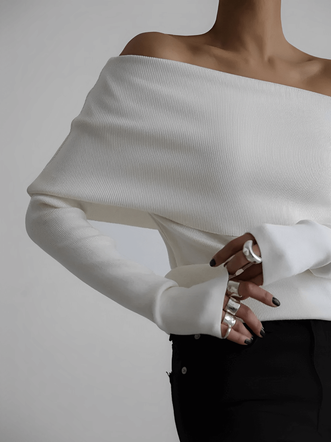 Blusa Feminina Ombro à Ombro de Manga Longa em Viscose Drapeada Sofisticado – Miriam