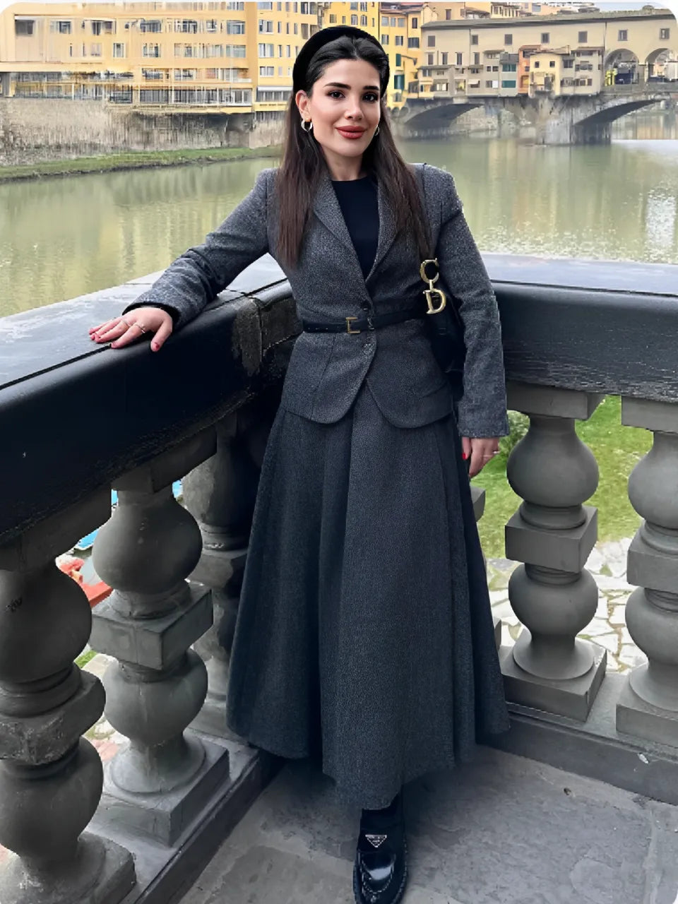 Conjunto Feminino de Blazer com Colarinho e Saia Midi em Lã Batida - Anastacia