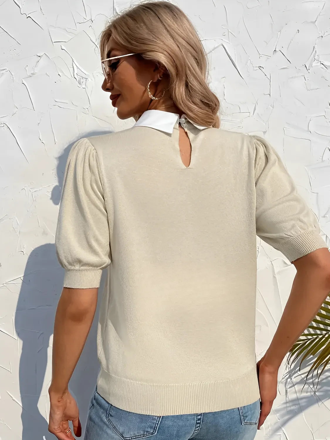 Blusa Feminina Gola Polo Bordada Mangas Bufantes - Laura