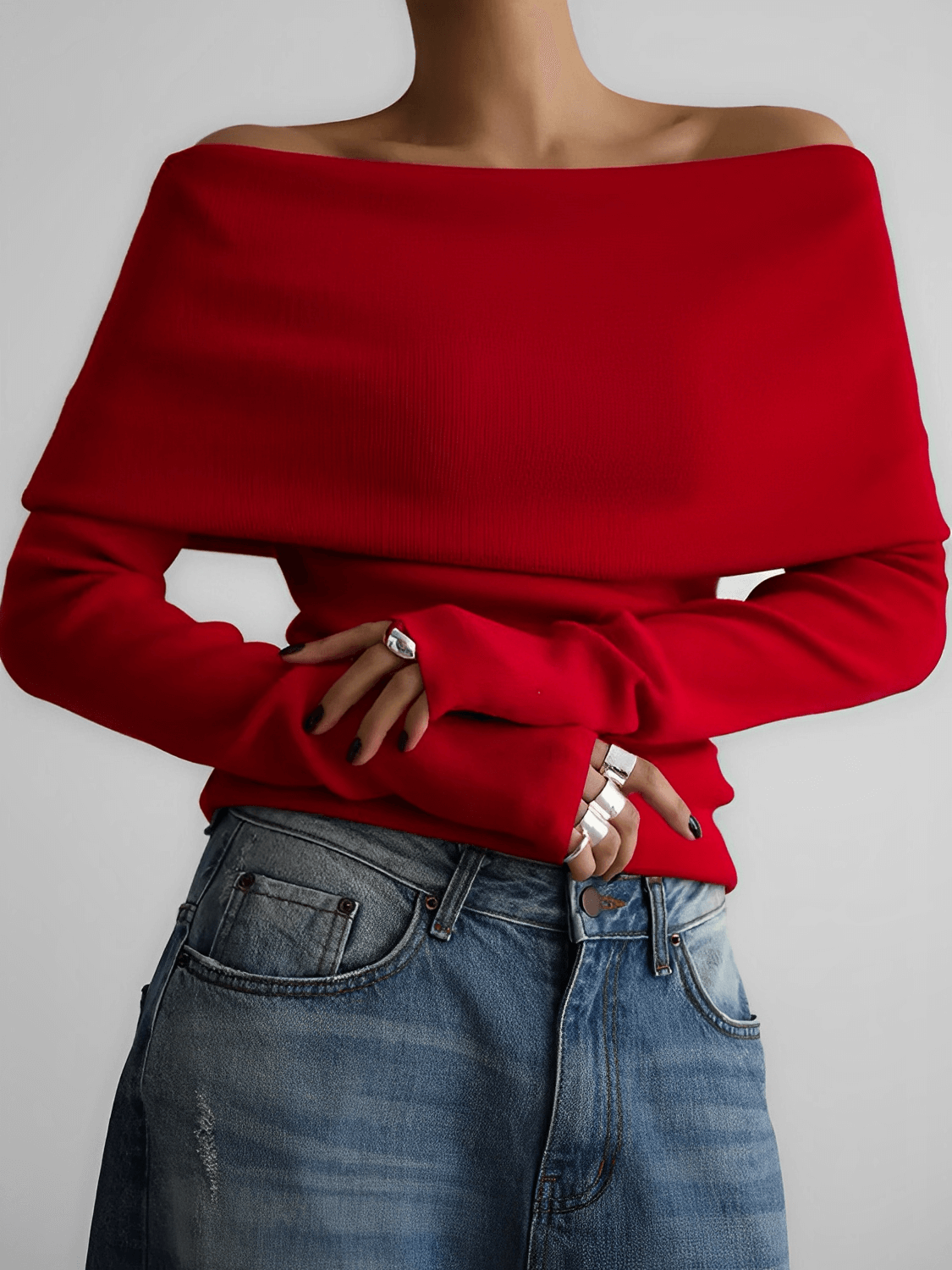 Blusa Feminina Ombro à Ombro de Manga Longa em Viscose Drapeada Sofisticado – Miriam