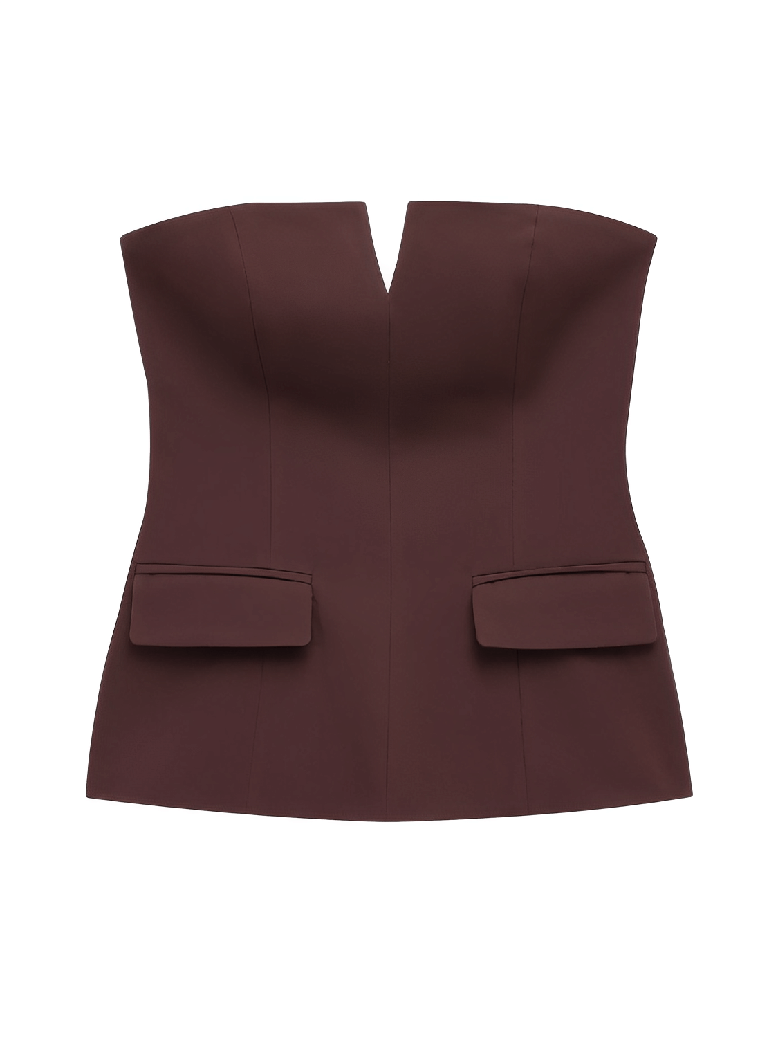 Blusa Feminina Tomara que Caia Estruturada com Recorte Frontal em V e Bolsos Decorativos - Rita