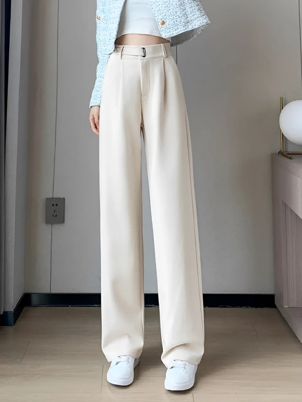 Calça Feminina Wide de Lã Batida com Cintura Alta de Elástico e Bolsos - Maysa.