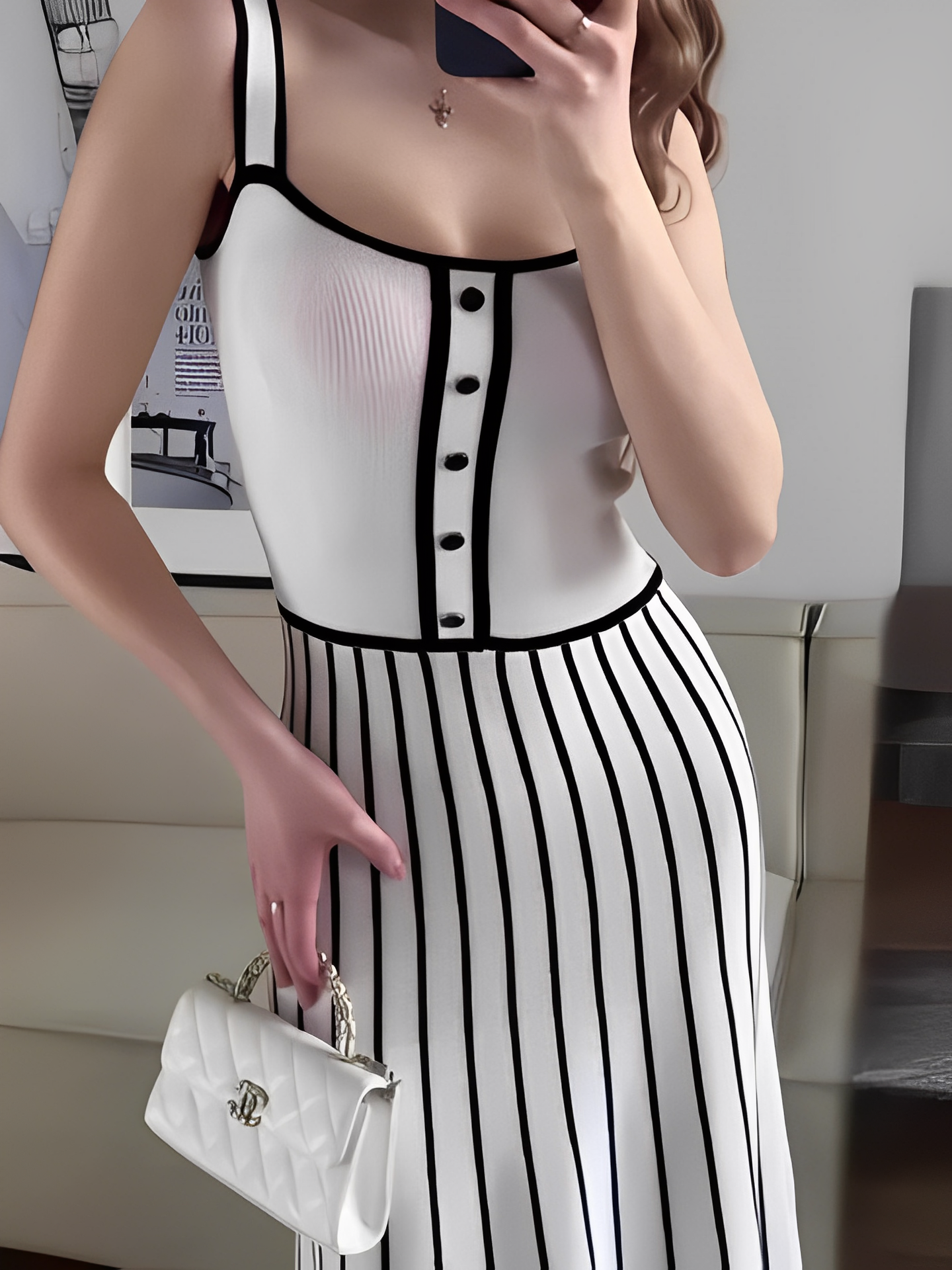 Vestido Feminino Midi Tricô Listrado Modelagem Evasê - Dandara