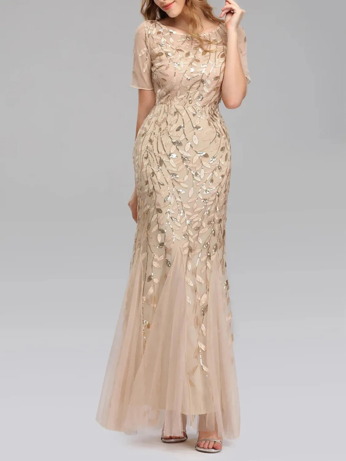 Vestido Feminino Longo de Festa Sereia com Tule e Bordados - Lyra