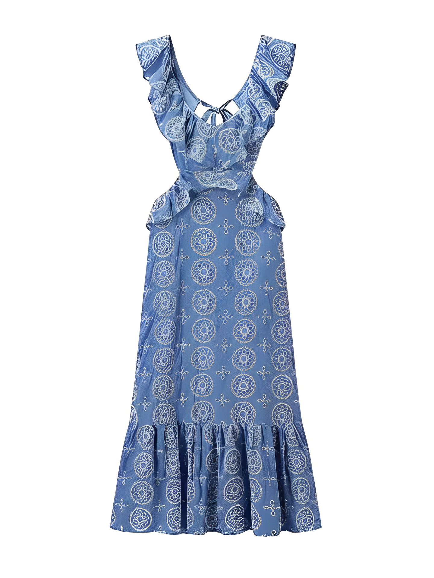 Vestido Feminino Longo Laise Recortes na Cintura e Babados - Catarina