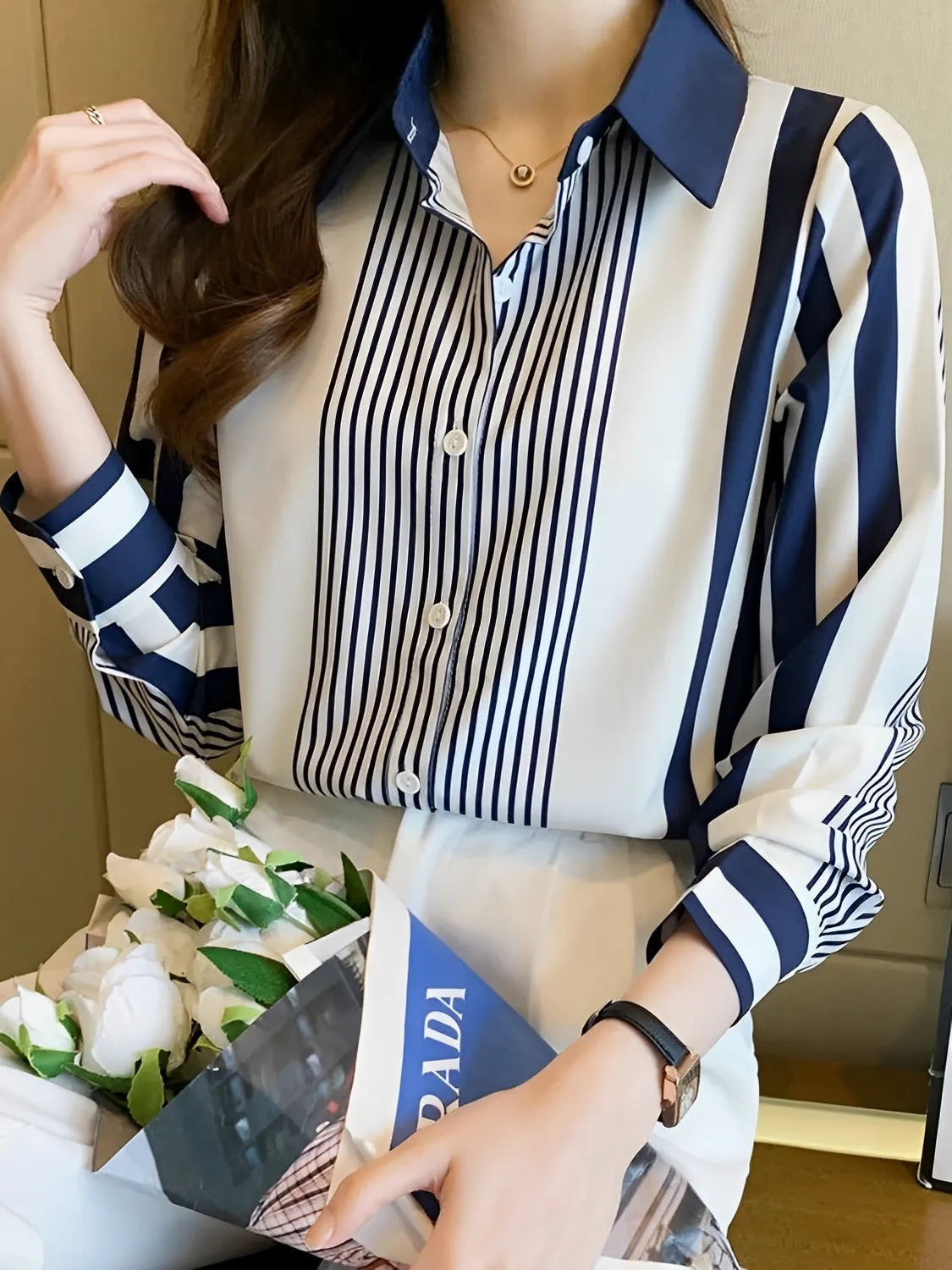 Camisa Feminina Listrada Elegante Casual - Rachel