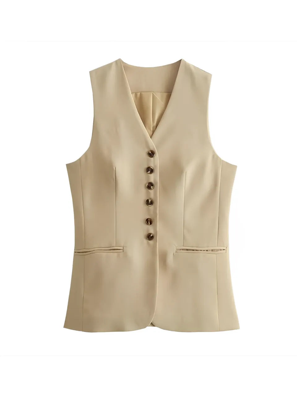Conjunto Feminino Alfaiataria com Colete Abotoado e Saia Longa Fluida - Anabelle