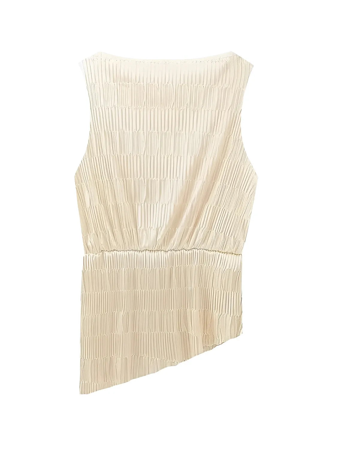 Conjunto Feminino Plissado Blusa Assimétrica Acinturada e Calça Pantalona - Camille