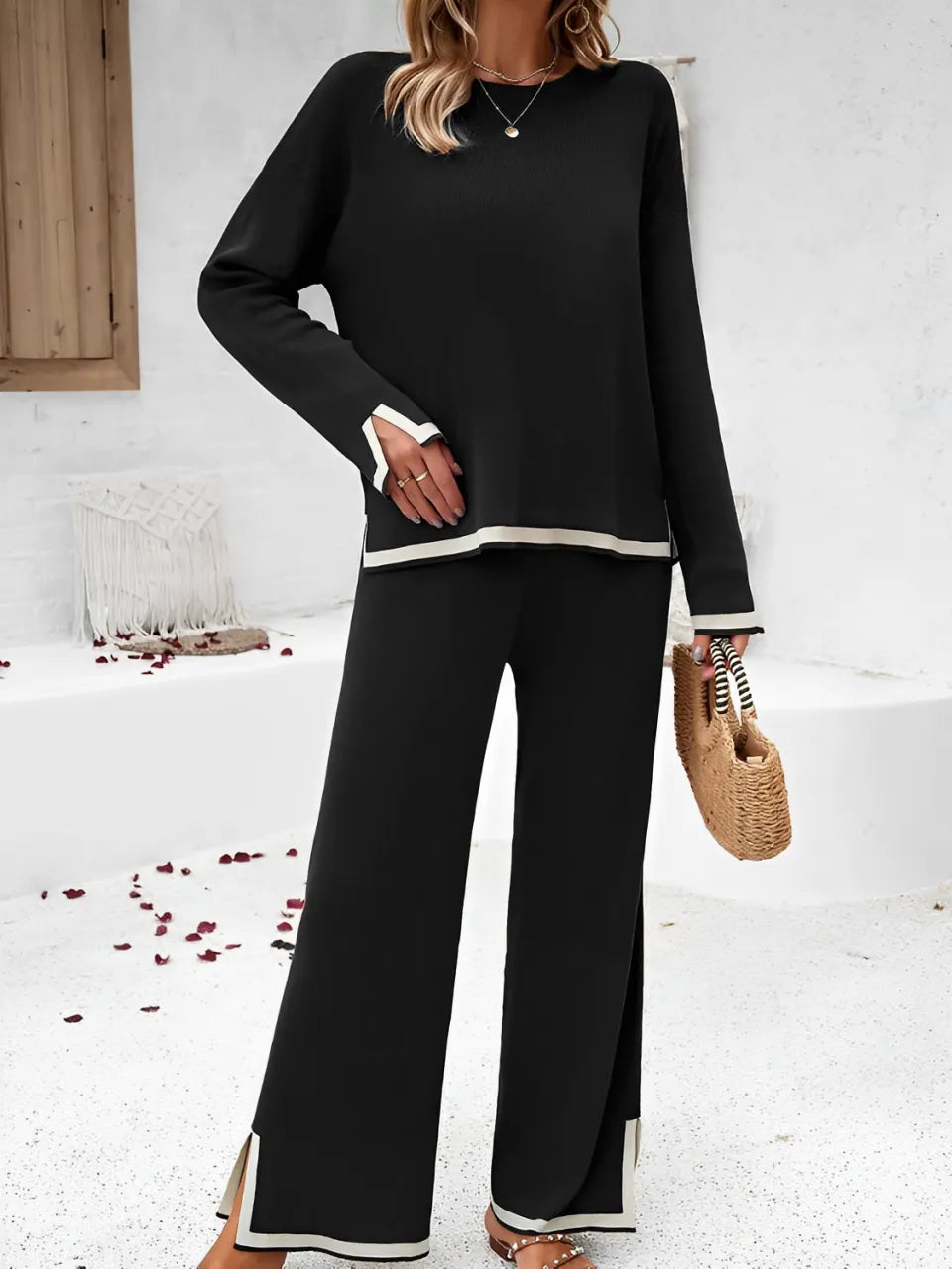 Conjunto Feminino com Blusa Mullet Manga Longa e Calça com Cós Elástico - Adele