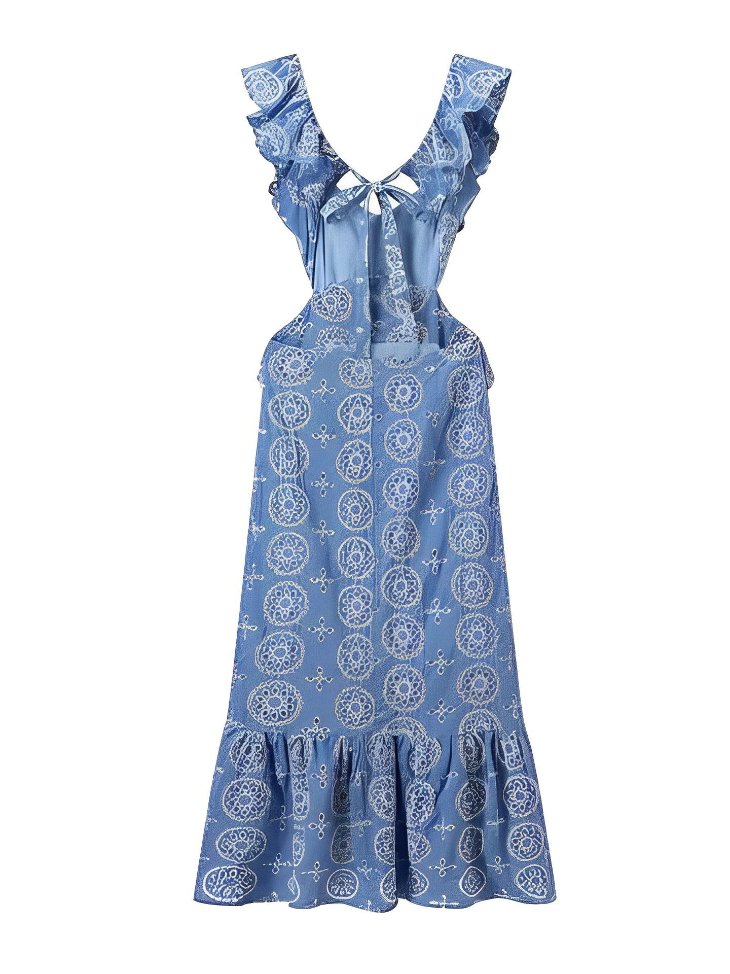 Vestido Feminino Longo Laise Recortes na Cintura e Babados - Catarina